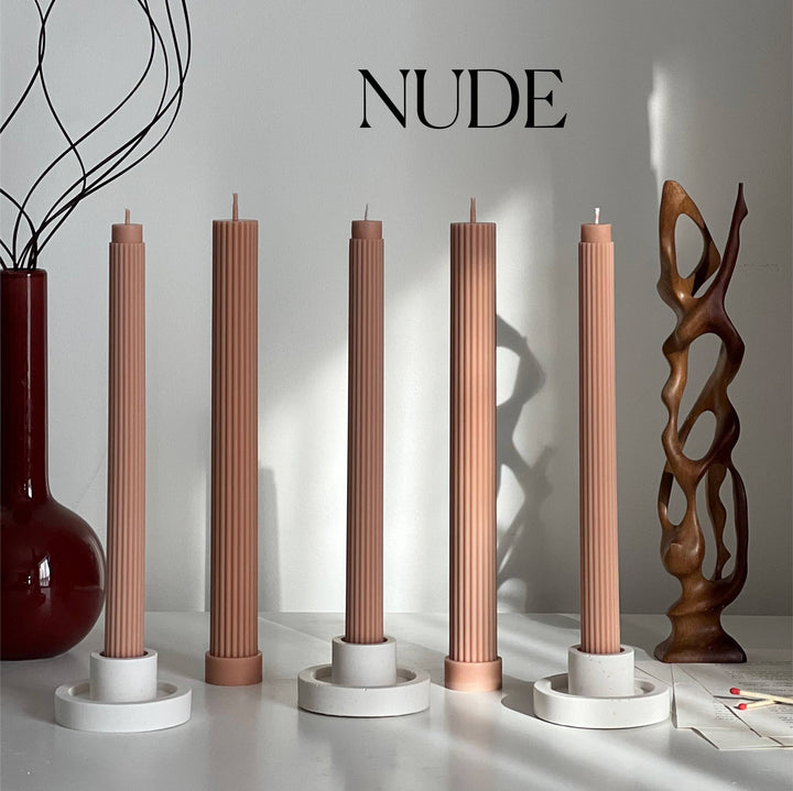 Ribbed Taper Candle: Cream / Thin