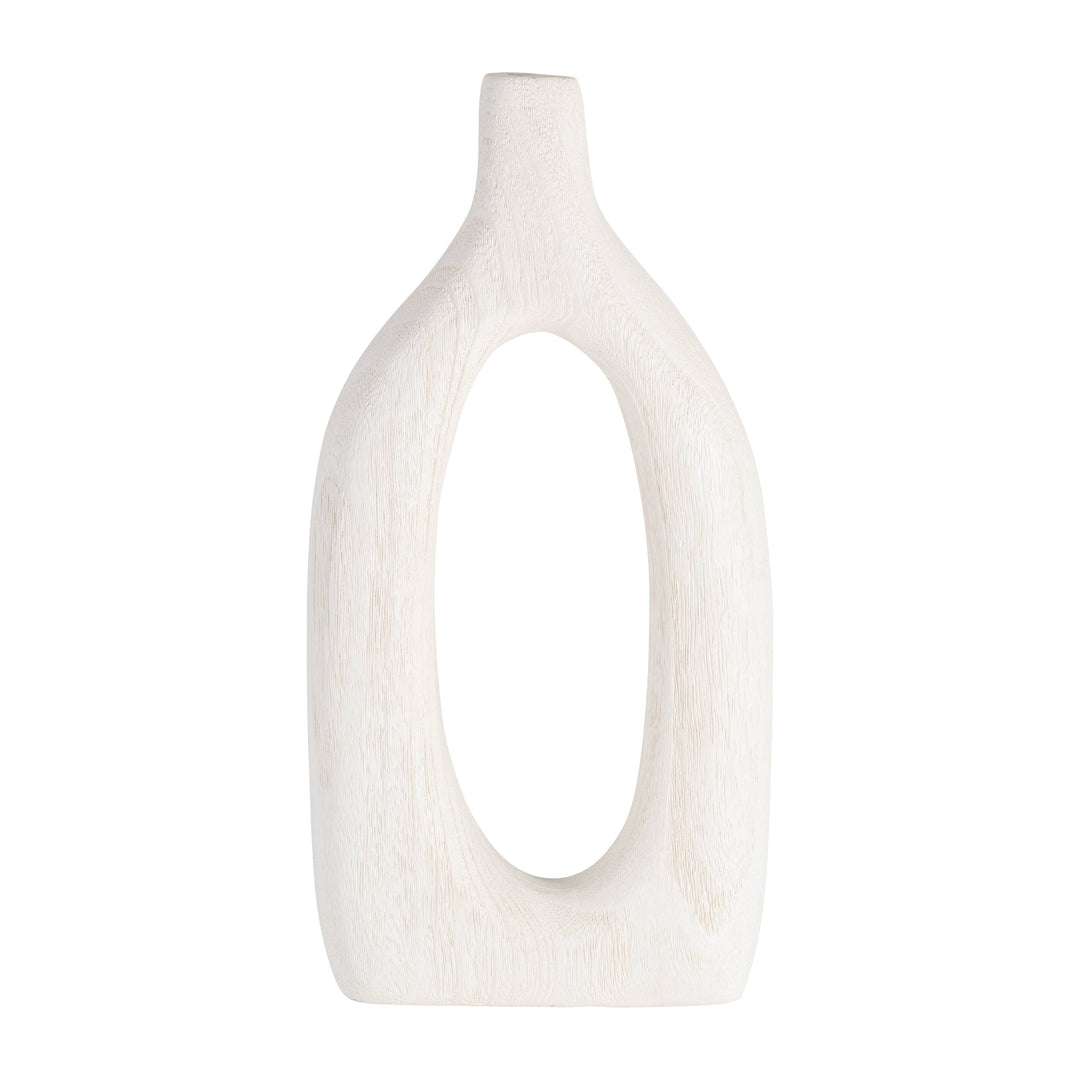 Paulownia Wood Abstract Cut-Out Vase - White, 14 in.