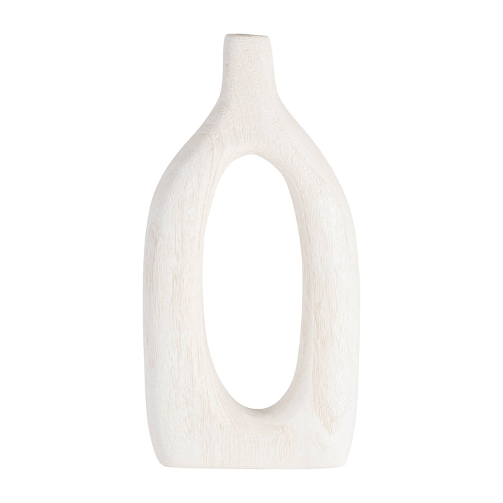 Paulownia Wood Abstract Cut-Out Vase - White, 14 in.