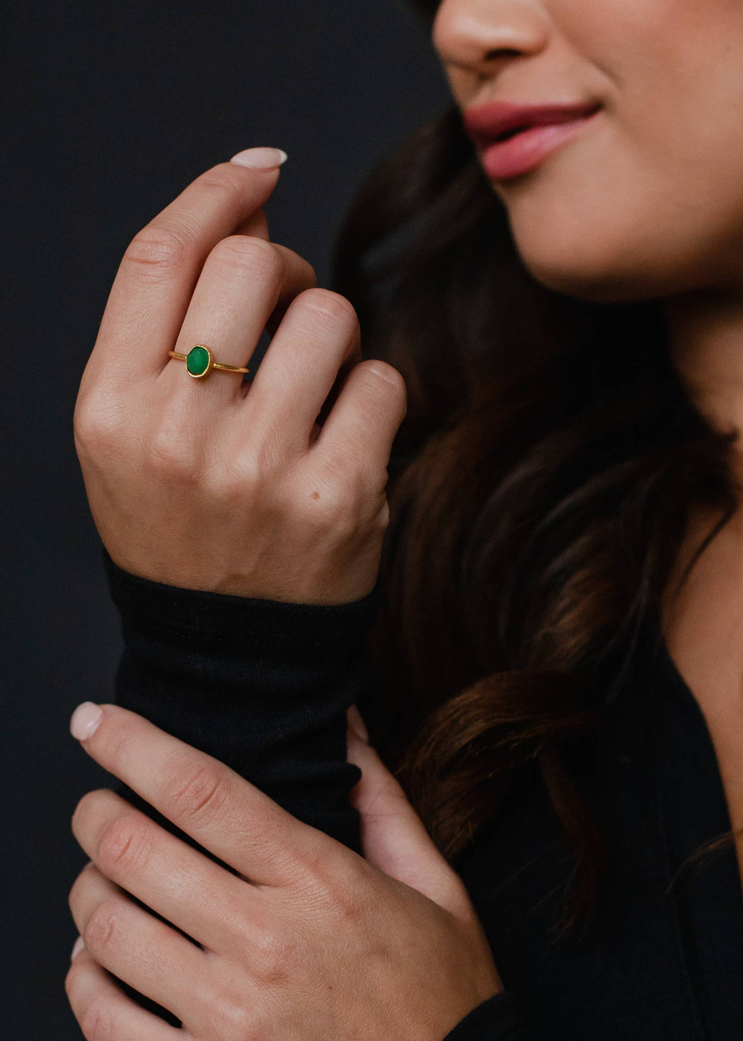 Set of 3 Green Oval Ring