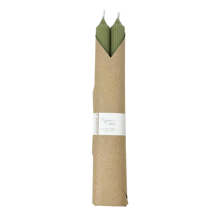 Green Ridged Taper Candles (Set of 2)