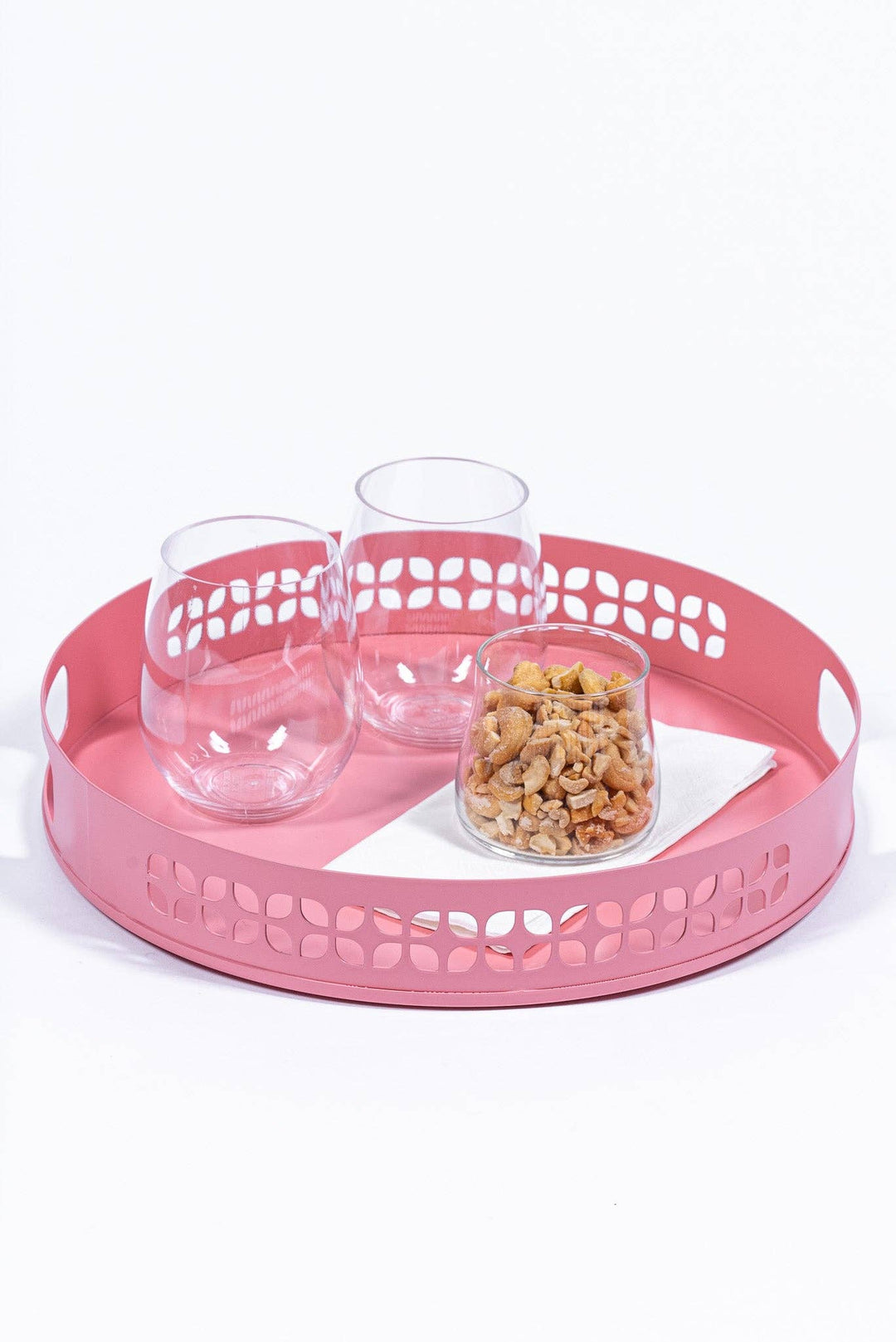 Breeze Block Metal Serving Tray 13" Round-Pink