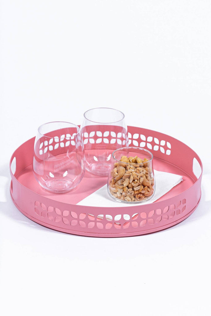 Breeze Block Metal Serving Tray 13" Round-Pink
