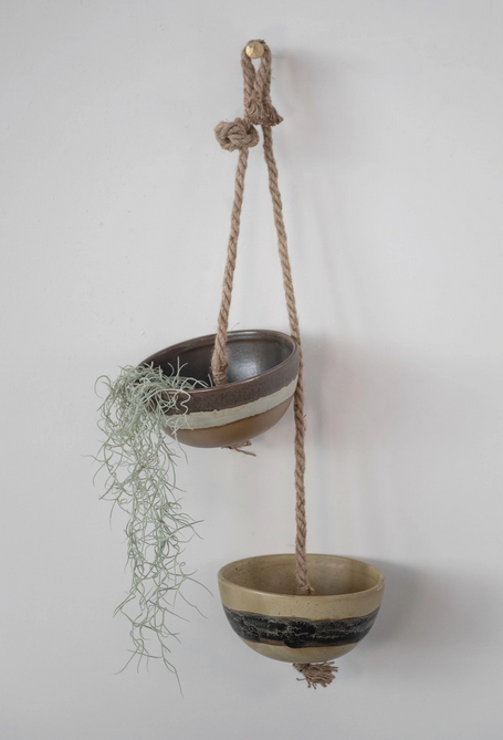 Stoneware Planter with Jute Hanger